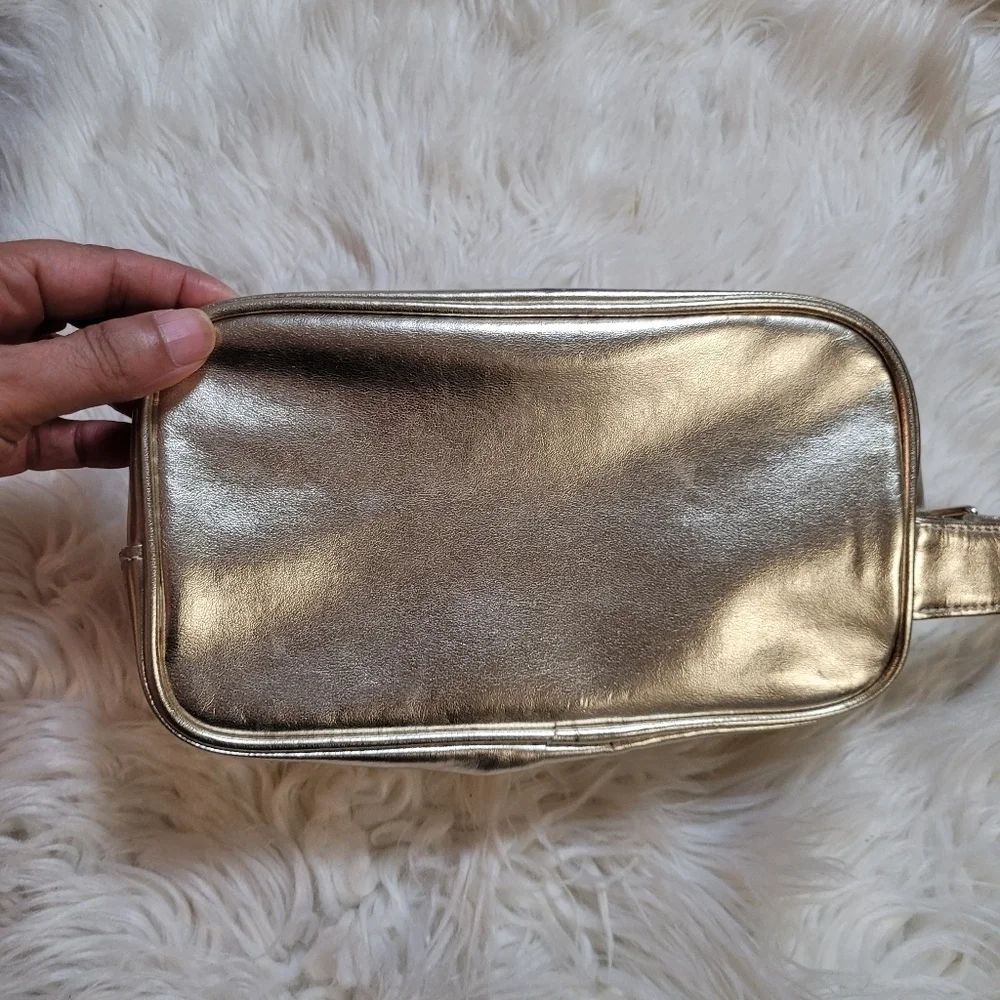 Versace Perfumes Pouch Makeup Travel Bag Gold With Zipper Snd Belted Handle